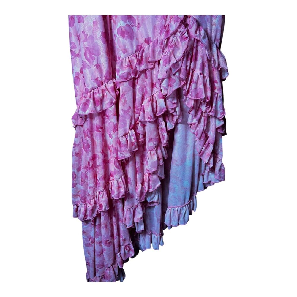 Sugar Thrillz Pink Floral Asymmetrical Ruffle Tie Strap Dress XXL Fairycore - Picture 4 of 6